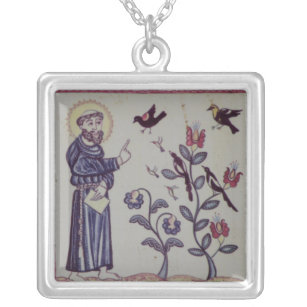 St Francis von Assisi mit Vogel Versilberte Kette