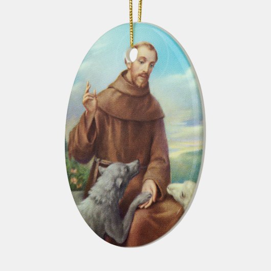 St Francis von Assisi mit Wolf Keramik Ornament (Links)