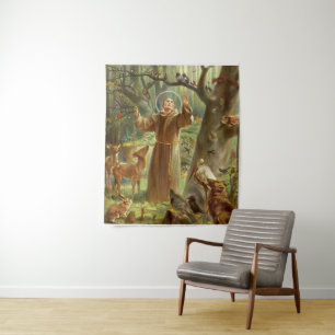 St. Francis von Assisi predigt den Tieren Wandteppich