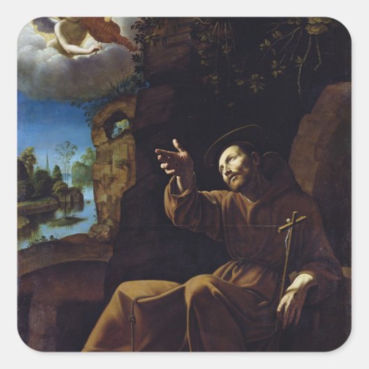 St. Francis von Assisi Trost durch einen Engel Quadratischer Aufkleber (Vorderseite)