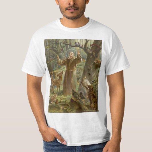 St Francis von Assisi umgab durch Tiere T-Shirt (Vorderseite)