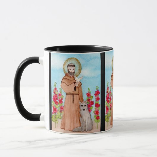St. Francis von Assisi w Coyote Watercolor Geschen Tasse (Links)