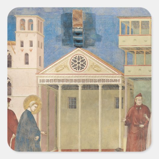 St. Francis von einem einfachen Mann geehrt, 1297- Quadratischer Aufkleber (Vorderseite)