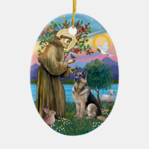 St. Francis (W) - German Shepherd (C) Keramik Ornament