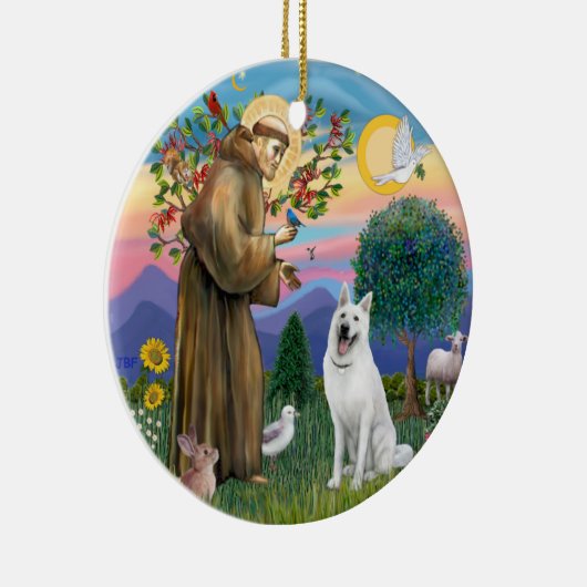 St. Francis - White German Shepherd Keramikornament (Rechts)
