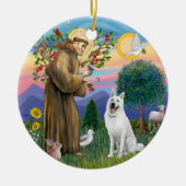 St. Francis - White German Shepherd Keramikornament (Vorne)