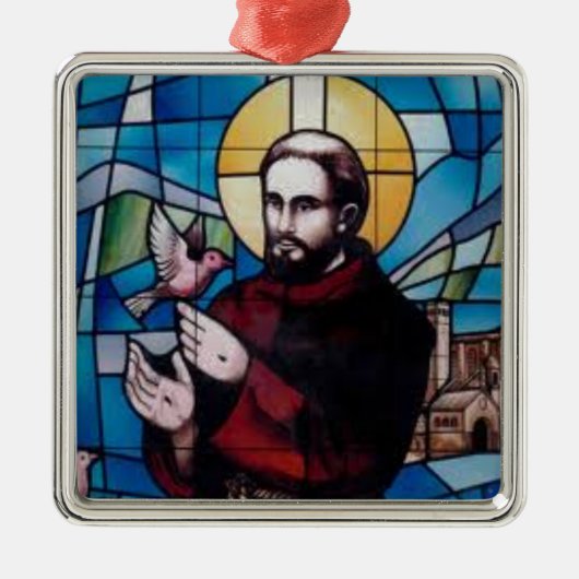 St- FrancisBuntglas-Bild mit Taube Silbernes Ornament (Vorne)