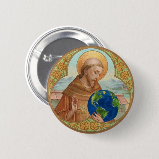 St. Franz von Assisi hält die Erde Button (Vorne & Hinten)