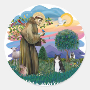 St. Franziskus (ff) - Schwarz-weiß-Katze Runder Aufkleber