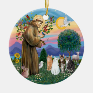 St. Franziskus - Fünf Katzen (AmSH) Keramik Ornament