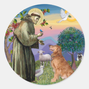 St. Franziskus - Golden Retriever (#1) Runder Aufkleber