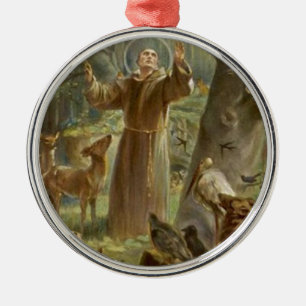 St. Franziskus von Assisi umgeben von Tieren Ornament Aus Metall