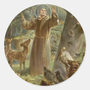 St. Franziskus von Assisi umgeben von Tieren Runder Aufkleber