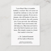 St. Gabriel Possenti Katholische Religiöse Heilige Platzkarte (Rückseite)