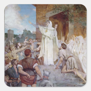 St. Genevieve, der das Parisians beruhigt Quadratischer Aufkleber