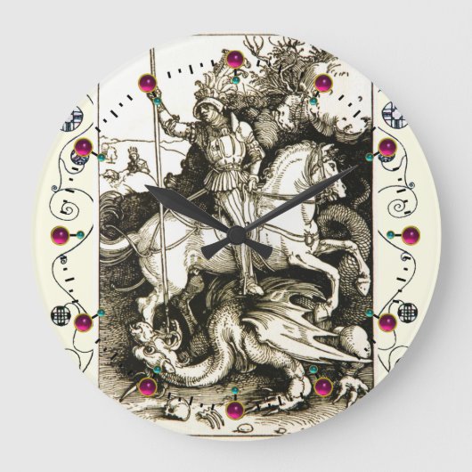 ST. GEORGE AND DRAGON , Black White Große Wanduhr (Vorderseite)