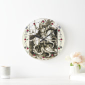ST. GEORGE AND DRAGON , Black White Große Wanduhr (Zuhause)