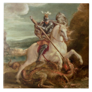 St George, das den Drachen, (Öl, tötet auf Platt Fliese