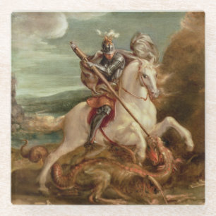St George, das den Drachen, (Öl, tötet auf Platt Glasuntersetzer