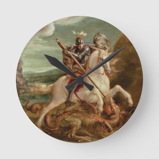 St George, das den Drachen, (Öl, tötet auf Platte) Runde Wanduhr (Vorderseite)