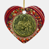 ST GEORGE, DRACHE /MADONNA UND KINDERblumenherz Keramik Ornament (Hinten)