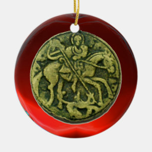 ST GEORGE, DRACHE /MADONNA UND KINDERmedaillon Keramikornament