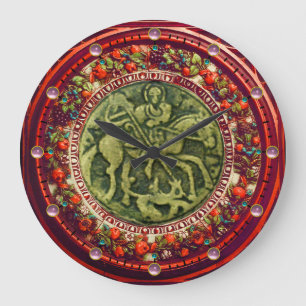 ST.GEORGE, DRAGON BRONZE MEDALLION FLORAL CROWN GROßE WANDUHR