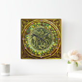 ST.GEORGE, DRAGON BRONZE MEDALLION  FLORAL CROWN QUADRATISCHE WANDUHR (Zuhause)