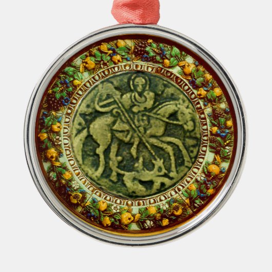 ST. GEORGE, DRAGON BRONZE MEDALLION FLORALLE KROWL SILBERNES ORNAMENT (Vorne)