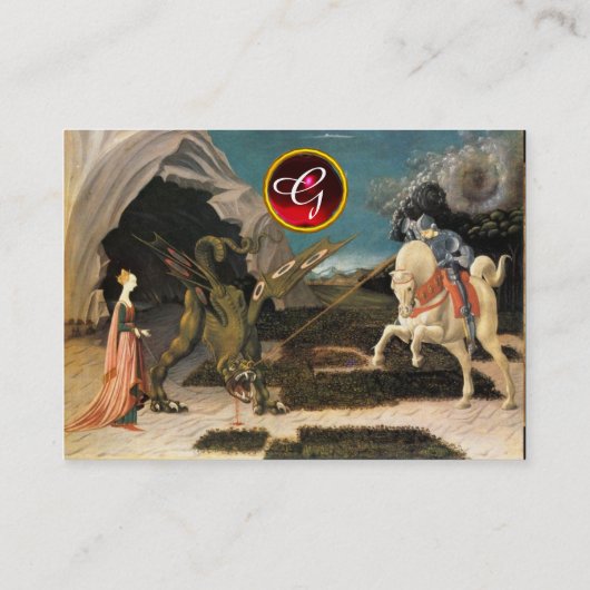 ST.GEORGE,DRAGON,DRUCKROT RUBY GEM MONOGRAMM VISITENKARTE (Rückseite)