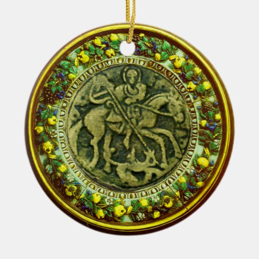 ST.GEORGE, DRAGON/MADONNA UND KINDERBLUMENKROWN KERAMIK ORNAMENT (Vorne)