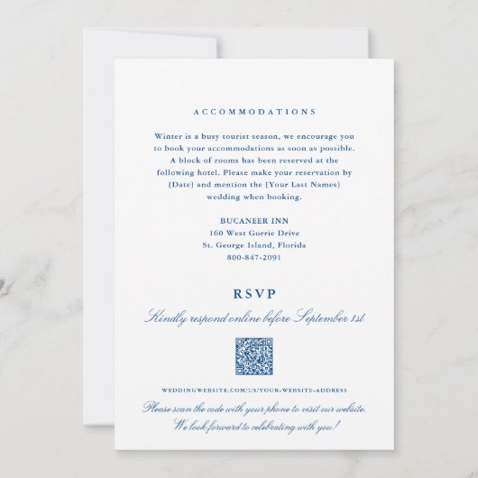 St. George Island All-in-One Blue QR Code Wedding Einladung (Rückseite)