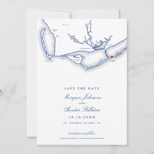St. George Island FL Elegant Navy Beach Wedding Save The Date (Vorderseite)
