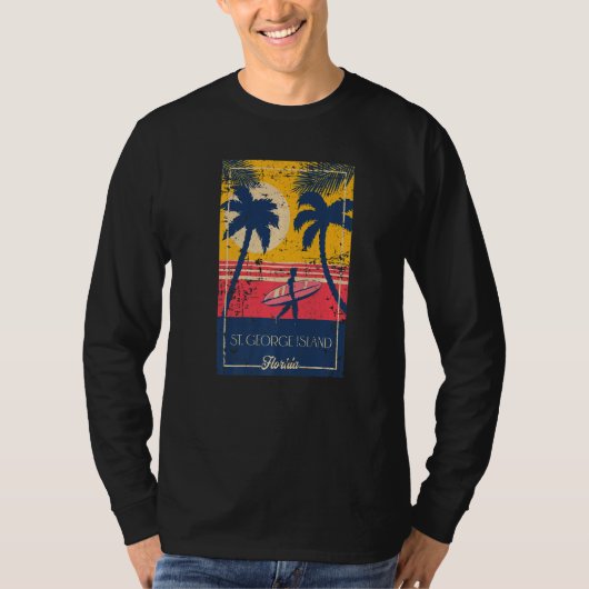 St George Island Florida Retro Surfer Distressed T-Shirt (Vorderseite)