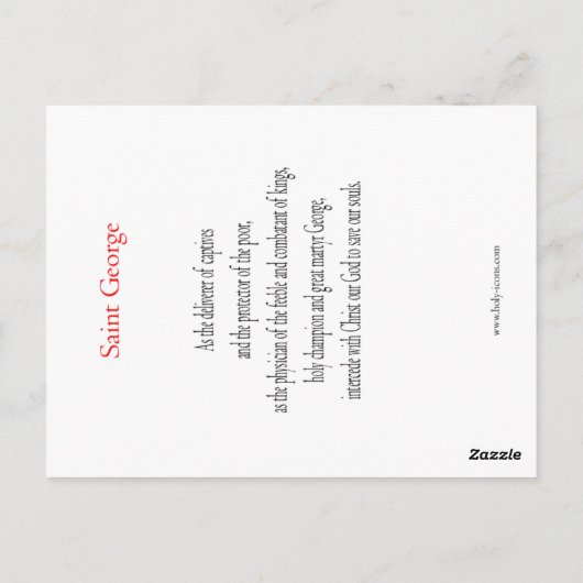St. George Prayer Card Postkarte (Rückseite)