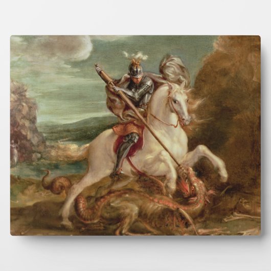 St. George segelte den Drachen (Öl auf Tafel) Fotoplatte (Vorderseite)
