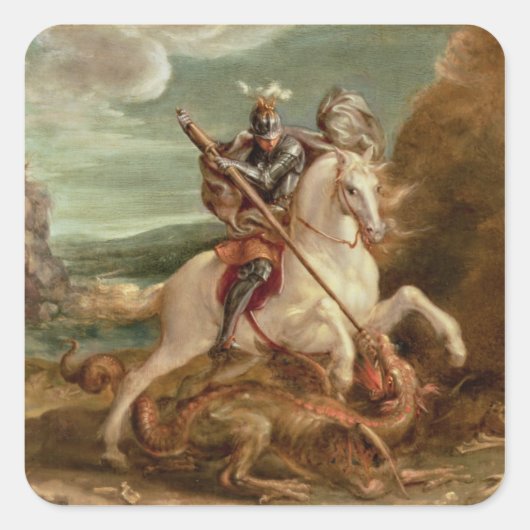 St. George segelte den Drachen (Öl auf Tafel) Quadratischer Aufkleber (Vorderseite)