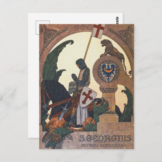 St. George und der Drache - Heinrich Lefler Postkarte (Vorne/Hinten)