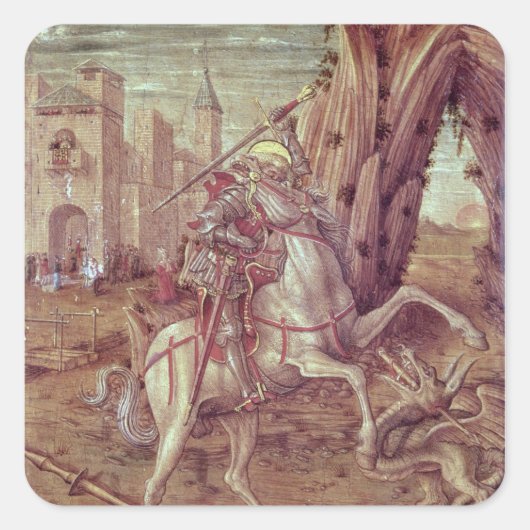 St. George und der Drache Quadratischer Aufkleber (Vorderseite)