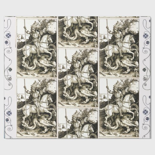ST. GEORGE UND DRAGON , Schwarz-weiß Geschenkpapier (Flach)