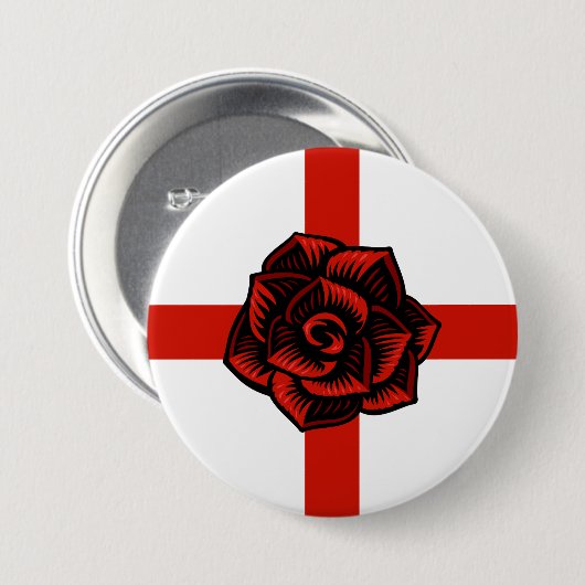 St. George's Day, England's Flag, Rote Rose Button (Vorne & Hinten)