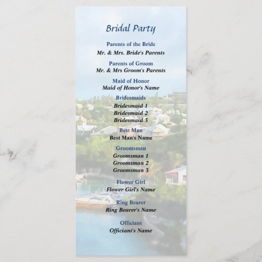 St. George's Harbour, Bermuda Wedding Program Programm (Rückseite)