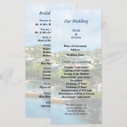 St. George's Harbour, Bermuda Wedding Program Programm (Vorne/Hinten)