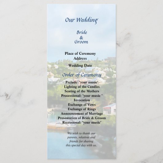 St. George's Harbour, Bermuda Wedding Program Programm (Vorderseite)