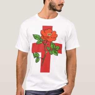 St. Georgs-Kreuz stilisiert und rote Rose T-Shirt