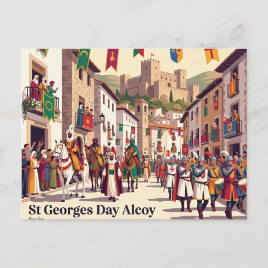 St Georgs Tag Alcoy Spanien Postkarte (Vorderseite)