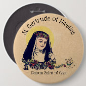St. Gertrud von Nivelles Schutzpatron der Katzen Button (Vorne & Hinten)