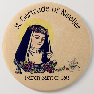 St. Gertrud von Nivelles Schutzpatron der Katzen Button