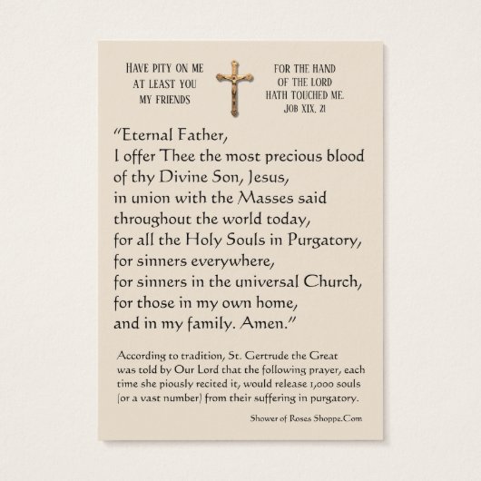 St. Gertrude, die Große Klägerin, Heilige Karte (Rückseite)