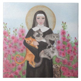 St. Gertrude Patron of Cats Wasserfarbe Keramik Ti Fliese